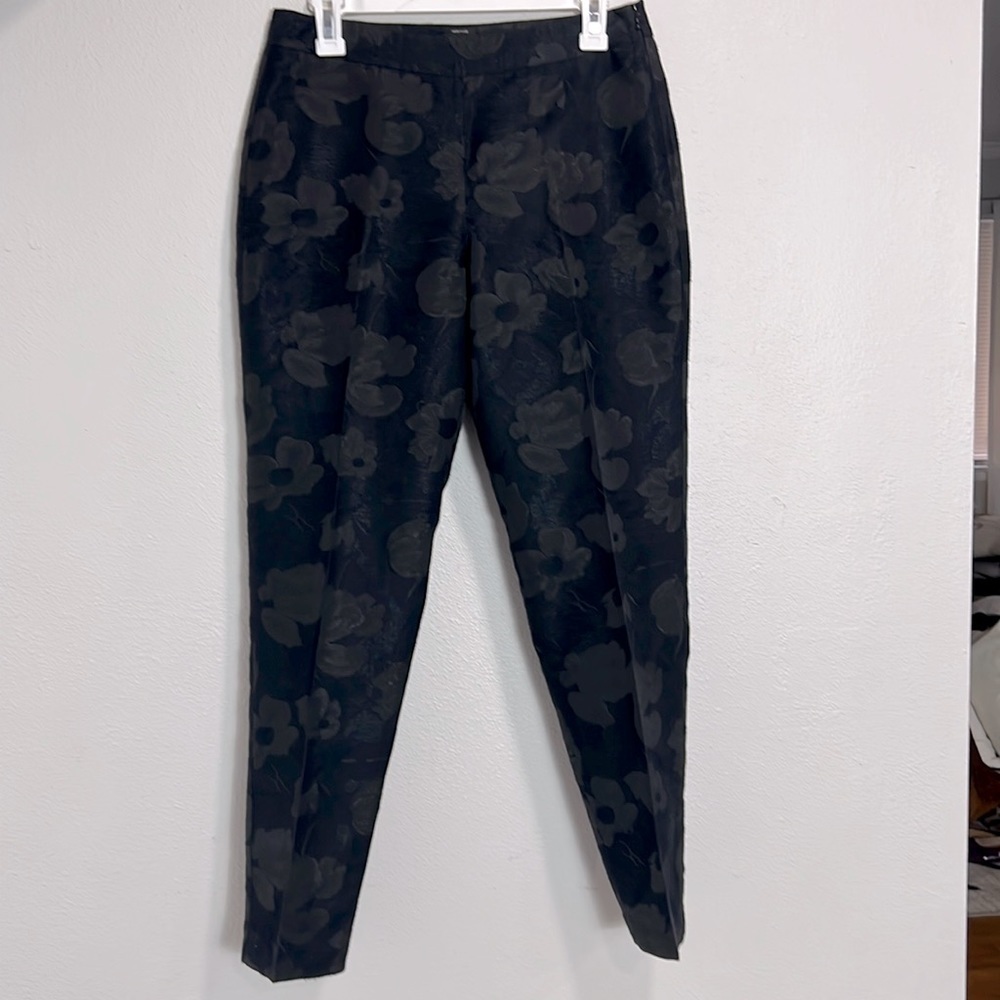 TALBOTS HERITAGE CROP PANTS SZ 4 BLACK GRAY FLORAL LINED HOLIDAY PARTY DRESSY